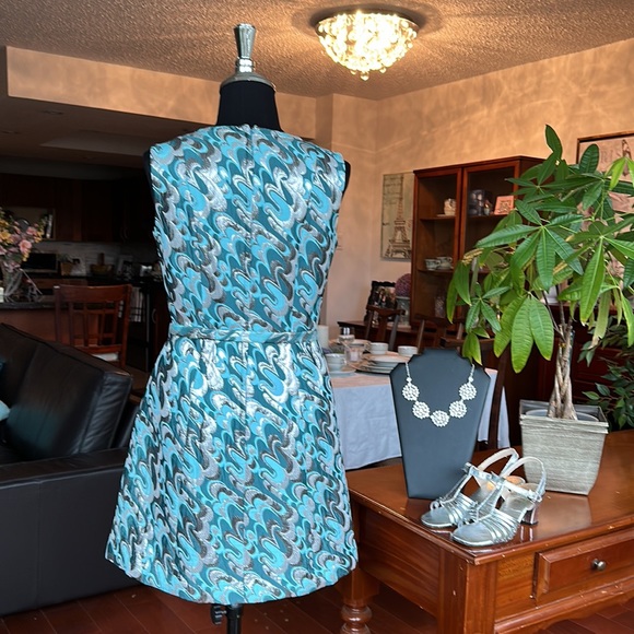 RARE Vintage 1960’s Mod Size 4 Dress & Jacket Silver Blue Lame Brocade - Picture 7 of 15